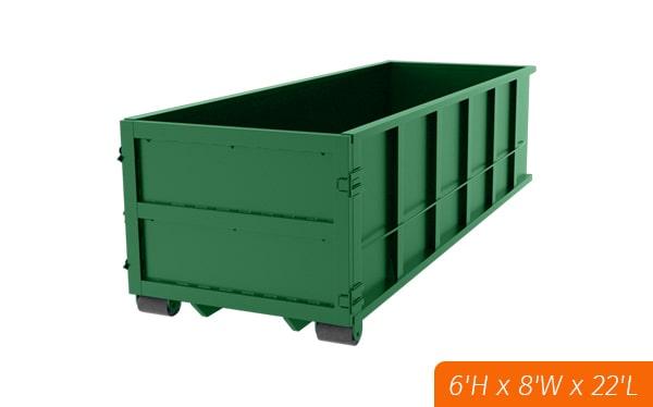 our thirty yard dumpsters typically measure 22 feet long,5 feet wide, and 6 feet high